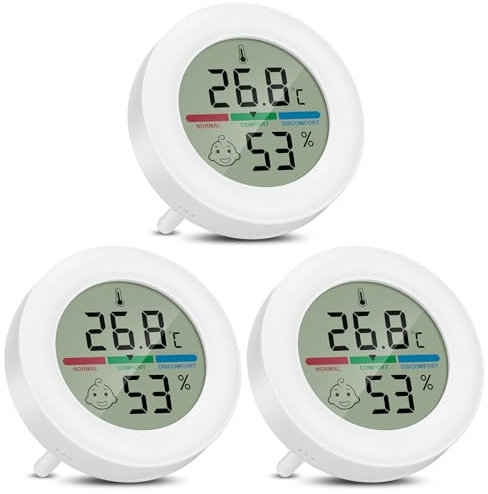 Thlevel Luftfeuchtigkeitsmesser Hygrometer Thermometer Temperatur Digitales Innen Zimmerthermometer mit Komfortstufen Indikator und Halterung für Büro Wohnzimmer Gewächshaus 3 Stücke