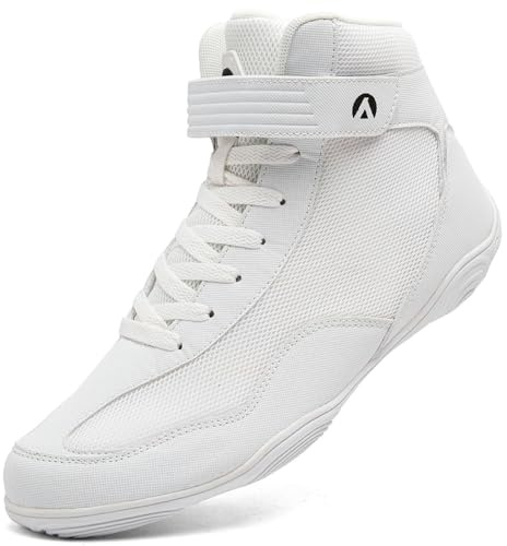 Mufanton Wrestling Shoes for Men Boxing Shoes for Fighting Non-Slip Robust Training Powerlifting Bodybuilding Boots Weightlifting,White,UK9.5