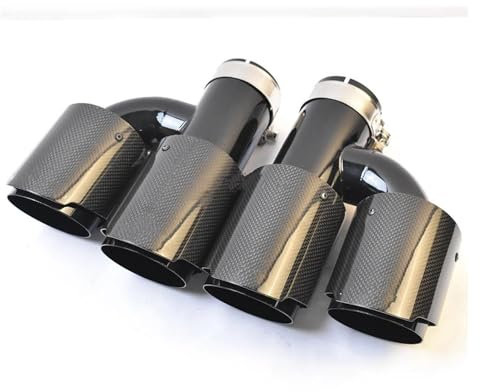 Auspuffrohr 2PCS Universal Auto Doppel Schalldämpfer Spitze H Stil Dual Glänzend Carbon Faser Edelstahl Schwarz Auspuffrohr Auspuff Endrohr(51-101MM)