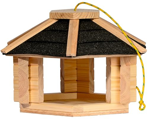 dobar XL Vogelhaus Nero hängend aus Massivholz mit Bitumendach - Vogelfutterhaus zum Hängen - Schwarz