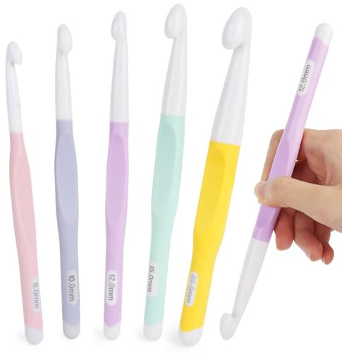 Coopay 5 Stück Häkelnadel Set für Anfänger, Inline Häkelnadeln mit ABS-Häkelkopf, Jumbo Häkelnadeln für dickes Garn, Größe 8,0-20mm, Kunststoffgriff, perfekt für Winterdecken, Schals, Körbe, Kissen