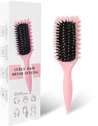 Lockdefinierande borste, stylingborste för lockigt hår, hårborste för att kamma och forma mäns och kvinnors lockar för att minska drag, nylonborst, lockförbättring, unisex (Rosa, 24)