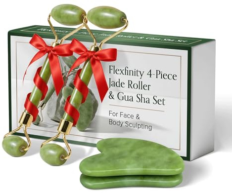 Jade Roller and Gua Sha Set for Face & Body – 4-Piece Authentic Jade Facial Roller Kit with Jade Eye Roller and Gua Sha Facial Tools for Sculpting,Puffiness Reduction, Lymphatic Drainage & Spa Massage