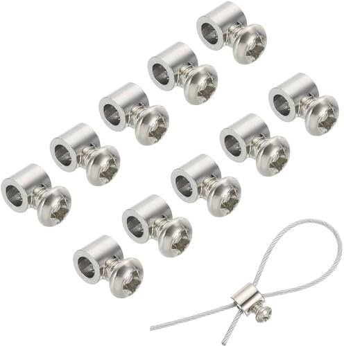 OQKAHIV 10pz Filo Corda Mollette Set, Metalliche Morsetto Cavo a Fune, Inossidabile Acciaio Singolo Fori Blocco Cavo Morsetti Clip, per Cavo Raccordo, per il Fissaggio di Fune Metallica in Acciaio