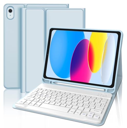 SENGBIRCH Keyboard case for iPad 11th Generation(11, 2025) - UK layout Detachable Wireless Bluetooth Keyboard, Flip Stand Case with Pencil Holder for iPad 10th Generation 10.9 2022, Light Blue