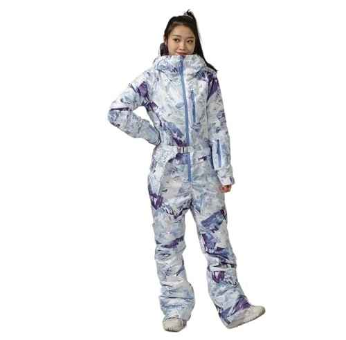 OZLCUA Women'S Ski Suits Outdoor One-Piece Ski Suit For Women Overalls Hooded Sport Waterproof Snowboarding Warm Skiing Jumpsuit Winter Clothes Warm Ski Suit(Purple,S-155)
