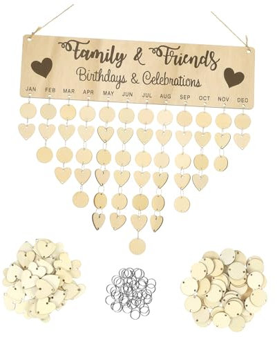 Tofficu Holz-hängetafel Kalender 137490 Holztafel Mit 50 Runden Und 50 Herzförmigen Anhängern Wohnaccessoire