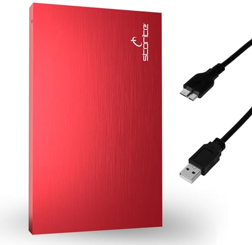 Storite 1 TB Externe tragbare Festplatte USB 3.0 für PC - Rot | Externer Backup-Speicher, schnelle Datenübertragung, geeignet für Mac, Windows, Gaming-PCs, Laptops und Desktop-PCs