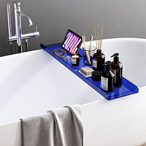 Luxuriöses Badewannen-Caddy aus Acryl mit modernem Design, 78,7 cm/99,1 cm Länge, Badewannenablage und Tisch, Blau, 80 cm Größe