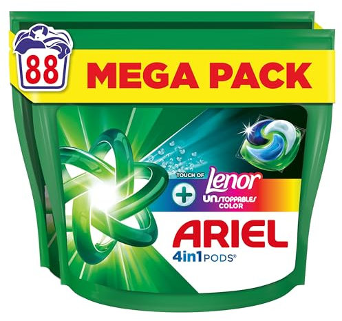 Ariel Pods 4en1, Lessive en Capsules, Avec Une Touche De Lenor Unstoppables, 88 Lavages (44x2), 7 Jours De Fraîcheur Longue Durée, Dissolution Rapide Même à Froid, Fabriqué en France