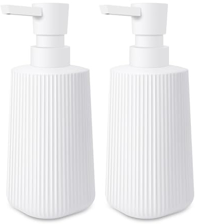 Mamiddle Moderne Seifenspender Glas Spülmittelspender 250ml Seifenspender Bad für Badezimmer Arbeitsplatte Küche Soap Dispenser mit Pumpspender (2, Weiß)