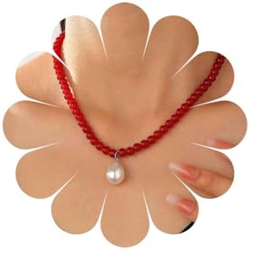Inateannal Rote Perlenhalskette Choker Halskette Tropfenperlen Anhänger Halskette Perlenstrang Halsketten Edelstein Rundperlen Halsketten Schmuck Für Frauen