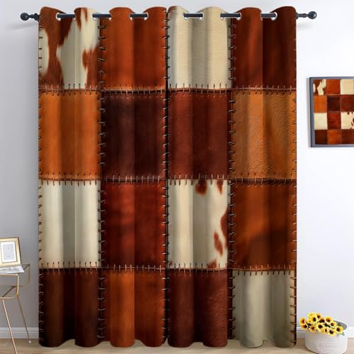 Genérico Cortinas Opacas Termicas Aislantes Frio Y Calor con Ojales 2 Piezas 140An x 260Al cm 3D Alfombra De Retazos De Piel De Vaca Cortinas Opacas, Dormitorio Salon Juvenil Infantil Cocina