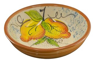 Kaladia Keramik Reibeschüssel - Dipschale mit Reibe - Weiß mit 2 Zitronen - zum Reiben und Anrichten - ideal für Knoblauch, Ingwer, Parmesan etc. – ∅ 17 cm - handgemacht & handbemalt - Made in Spain