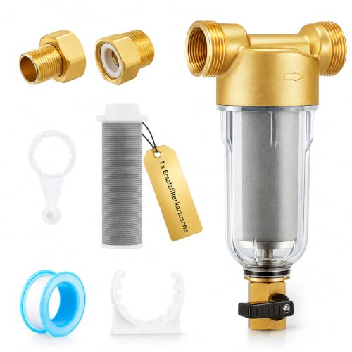Ausspülbarer Feinfilter - 1 Vorfilter Sedimentfilter mit 3/4 Adapter | 2 Filterpatronen Wiederverwendbare Filterkombination für Trinkwasser, Brunnenwasser und Wasserschläuche mit MNPT-Anschluss