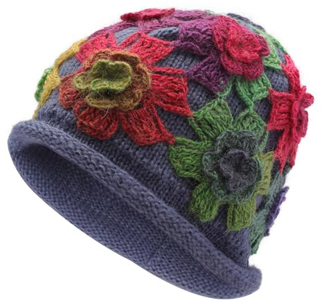 ZLYC Damen Winter Vintage Wolle Strickmützen Beanie Bowler Hut | Gehäkeltes Blumen Leicht und Warm