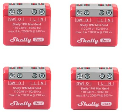 Shelly 1PM Mini Gen4, interruttore relè intelligente con funzionamento Wi-Fi, 1 canale, 8A, misurazione della potenza, automazione domestica, nessun hub necessario, Alexa, Apple HomeKit & Google Home