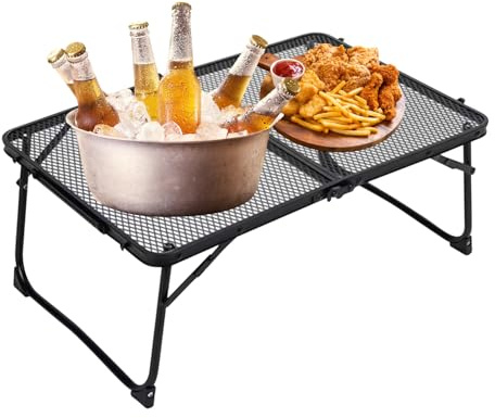 Generico Mesa de camping plegable, mesa de playa con tablero de malla, escritorio 60 x 40 cm para barbacoa, viaje, playa al aire libre
