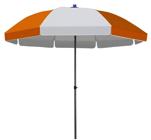 Parasol de plage rond réglable de 240 cm, orange et blanc, pour balcon, jardin, protection UV, auvent élégant, abri solaire portable