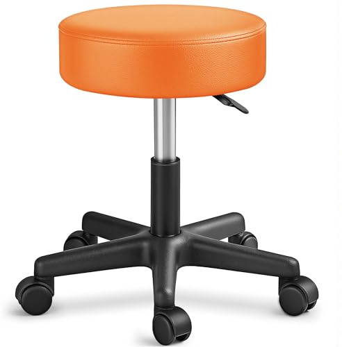 TRESKO® Rollhocker mit Lehne höhenverstellbar 10cm Dicke Polsterung Drehbar | Hocker 46-58cm | Arbeitshocker Bürohocker 360° mit Rollen | Drehhocker für Büro, Werkstatt, Kosmetik, Friseur, Praxis