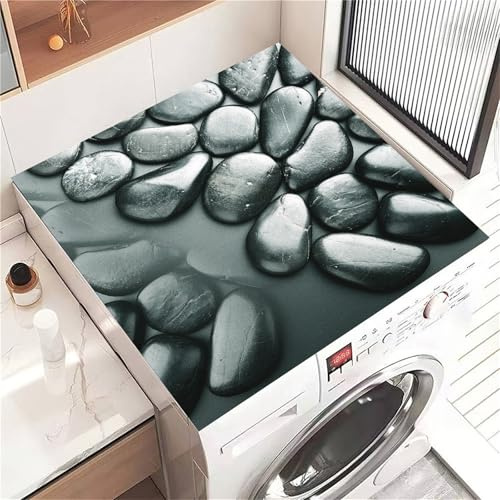 Highdi Housse de Protection pour Machine à Laver Top, Imprimé Galet Coussin de Machine à Laver Antidérapant, Tapis de Protection pour Dessus Sèche-Linge Séchage Rapide (Noir,30x40cm)