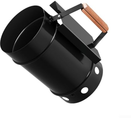 Oniissy Cubo de encendido de carbón de acero galvanizado resistente con mango de madera que se mantiene fresco para cocinar al aire libre, diseño eficiente de circulación de aire para más rápido