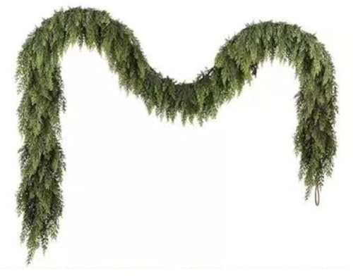 BlesConi Per ghirlanda di cedro artificiale, decorazione natalizia morbida al tatto con aghi di pino realistici e foglie di agrifoglio, 180-270 cm, verde