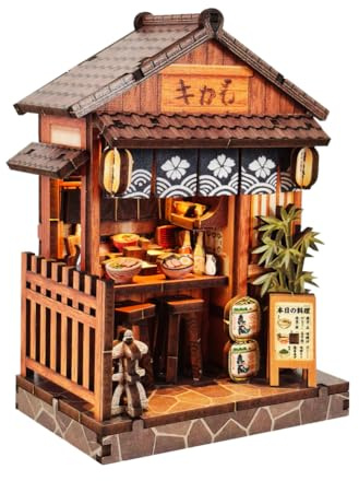 Mini Shop Puppenhaus Möbel Kit, DIY Miniatur Puppenhaus Maßstab 1:32 Store Puzzle Modell mit LED-Licht Kreatives Geschenk für Teenager Erwachsene (Japanisches Restaurant)