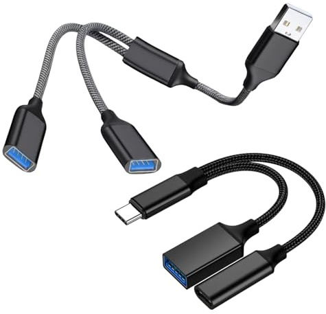 USB Splitter 2 Ports and Type C Splitter, Double USB Y Splitters Adapter, Data Power Charging Extension Cord Converter, for PS4, PS5, Laptop, Car, Table, Mact, Black