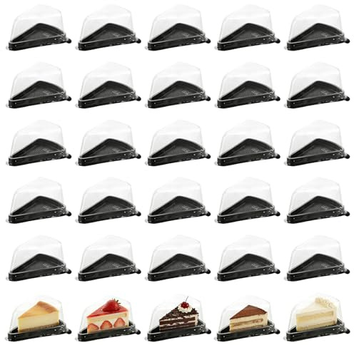 AZKEEGRE 100 Pcs Triangular Cake Slice Boxes, Individual Cake Portion Box | Clear Plastic Cheesecake Storage Container for Cakes Takeaway, Desserts and Sandwiches
