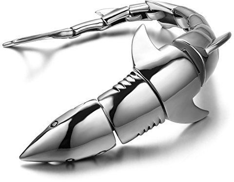 JewelryWe Smycken rostfritt stål herr armband, biker polerad Skopion stor tung armkedja, partnerarmband armband silver längd 23 cm, Large, Rostfritt stål, Utan sten