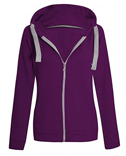 Parsa Fashions Ladies Plain Zip Up Hoodie Womens Fleece Hooded Top Long Sleeves Front Pockets Soft Stretchable Comfortable (Purple/3XL UK-18)