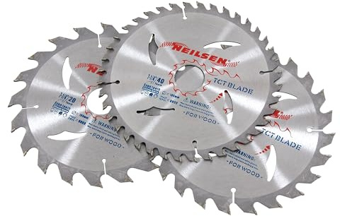 Neilsen CT2519 3-piece 185mm TCT Circular Saw Blades | 20, 24, and 40 Teeth | For Wood and Plywood