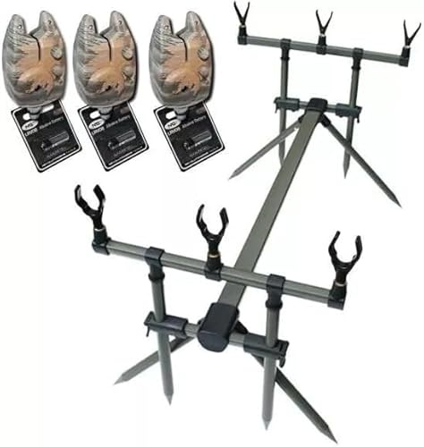 Specimen Goal Post Rod Pod & 3 Camo Bite Alarms + Batteries Tackle Carp Fishing