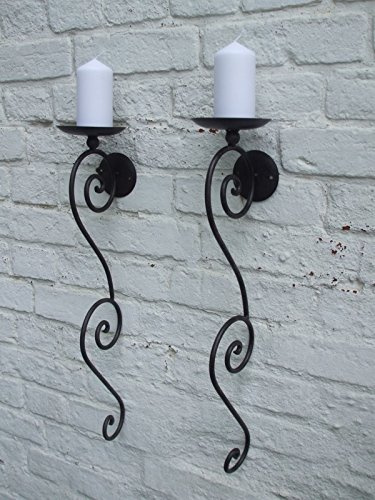 Deko-Impresion 2 Stück (2er-Set) Wandkerzenhalter, Wandleuchter, 58cm, Schmiedeeisen