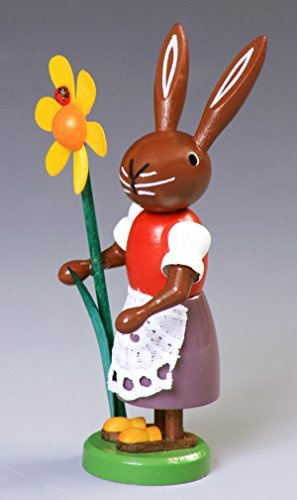 Hare med blomma 9 cm påskhare Osterdeko Erzgebirge Ny
