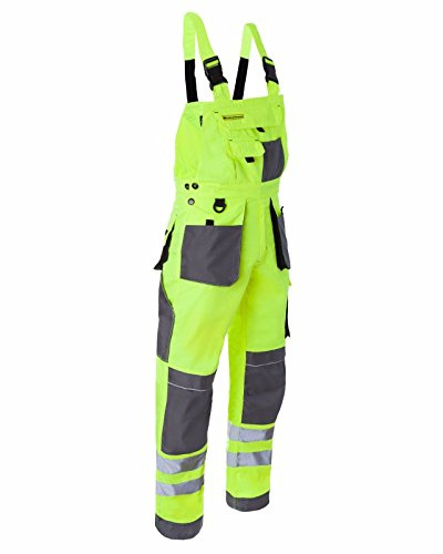 Leber&Hollman Arbeitslatzhose Arbeitshose Sicherheitshose Warnhose Latzhose Warnbekleidung 2 Farben (LH-FMNX-B) (50, gelb)