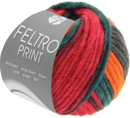 LANA GROSSA Feltro Print | Filzgarn für Kreativhandwerk, hochwertige Wolle zum Nass- und Trockenfilzen | Handstrickgarn aus 100% Schurwolle | 50g Wolle zum Stricken & Häkeln | 50m FB 375
