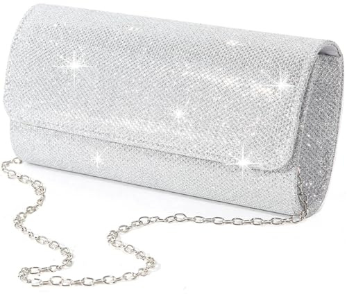 Aftonväska kuvertväskor för kvinnor, iSbaby dam glittrande glitter fest handväska bröllopspåse, SILVER - Large
