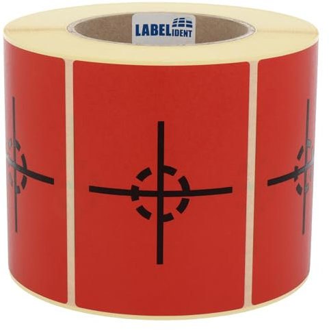 Warnetiketten 74 x 105 mm - Paket Aufkleber Fadenkreuz - Schwerpunkt hier - 1.000 Versandaufkleber auf 1 Rolle(n), Papier