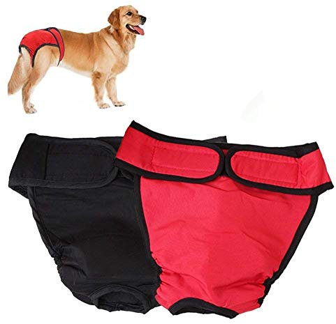 Gshy 2pcs Wiederverwendbare Weibliche Hund Physiologische Unterwäche Hygieneeinlagen Hundeschutzhose Sanitär Windel Haustier Hündinnen Schutzhose (XXL, Rot Schwarz)