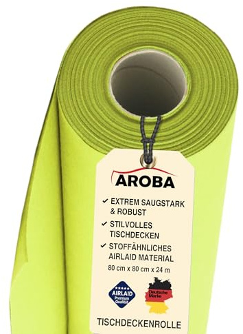 AROBA 2X Airlaid Tischdeckenrollen (Grün Kiwi, 0,8 m x 24 m) - Stoffähnliche Tischdecke- Hochwertige Tischtuchrolle für Hotel Catering Geburtstag Restaurants Kommunion Taufe