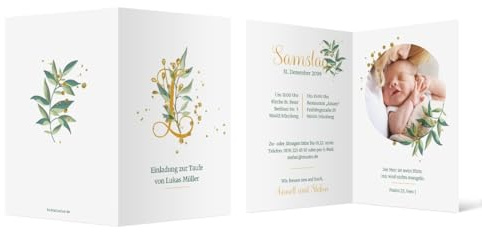 Personalisierte Einladungskarten Taufe Taufeinladungen Klappkarte A6 individuell - Goldenes Wachstum
