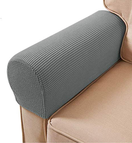 ESRISE Armrest Chair Covers, Stretch Armchair Couch Arm Rest Cover Anti-Slip Spandex Polyester Sofa Chair Arm Caps Slipcovers for Furniture Protector, Set of 2 (Light Grey)