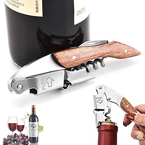 XYDZ Couteau de Sommelier en Bois 3 en 1 Premium Forme Tire-Bouchon en Acier Inoxydable avec Décapsuleur et Coupe-Capsule Qualité Hôtellerie-Restauration pour Bière et vin Sommelier Serveur et Barman