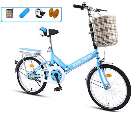 JHNEA 20 Zoll Faltrad Klapprad, Kohlenstoffstahlrahmen Fahrrad Klappfahrrad mit Komfortsattel Korb und Ständer Gepäckträger,Blue-B