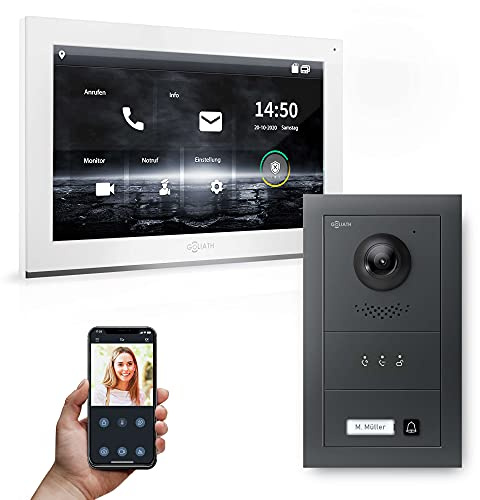 Goliath Hybrid | IP | Full-HD Video Türsprechanlage | App | 1-Fam | 1 x Full-Touchscreen 10 | Aluminium Unterputz Türstation | + Feedback Modul | 180° Ultra-Weitwinkel | AV-IPS-618