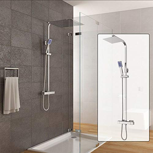 Duschsystem mit Thermostat Handbrause, Höhenverstellung,Duschsäule Duscharmatur Regenbrause Edelstahl, Duschset für Badezimmer