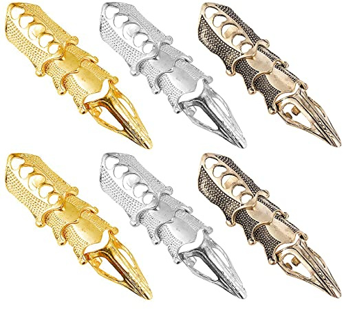 Liitata 6 pièces Bague complète de phalange articulation anneau punk gothique armure bague de phalange pour Halloween cosplay costume fête accessoires - Or argent bronze