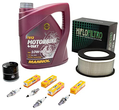 Wartungspaket Öl 4L + Luftfilter + Ölfilter + Zündkerzen für Yamaha FZS 1000 FZS1000 Fazer RN06 RN14 Baujahr 2001-2005